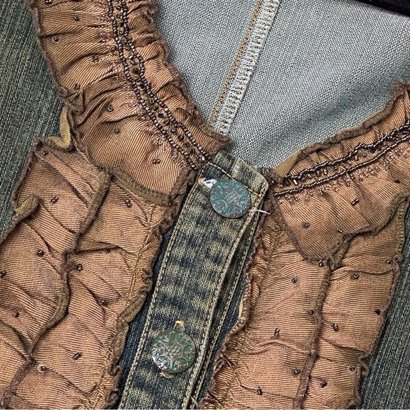 Vintage Joy London Denim Ruffled Beaded Jean Jacket Large Extra Large - Picture 10 of 15